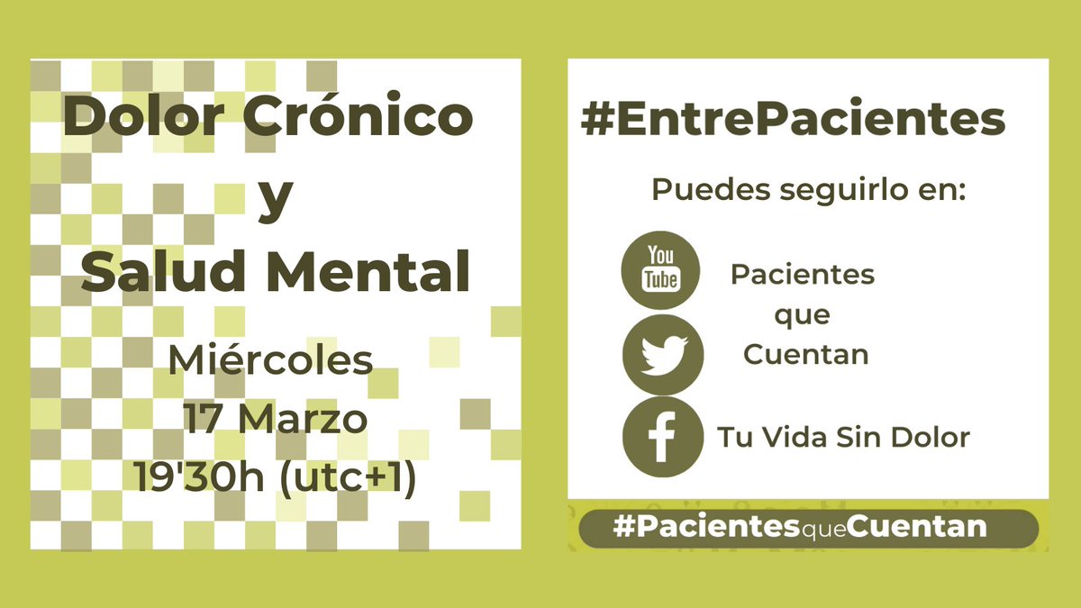 danzando_mp's tweet photo. ✍Apunta la fecha

Miércoles1️⃣7️⃣Marzo1️⃣9️⃣'3️⃣0️⃣h🇪🇸

‼️‼️#EntrePacientes ‼️‼️

Hablaremos de cómo el #dolorcronico afecta a nuestra #SaludMental 

Un Episodio muy interesante, para conocer nuestras emociones

⛔No te lo pierdas⛔

#SiempreAdelante 
#pacientesquecuentan https://t.co/Au6V4AQ023