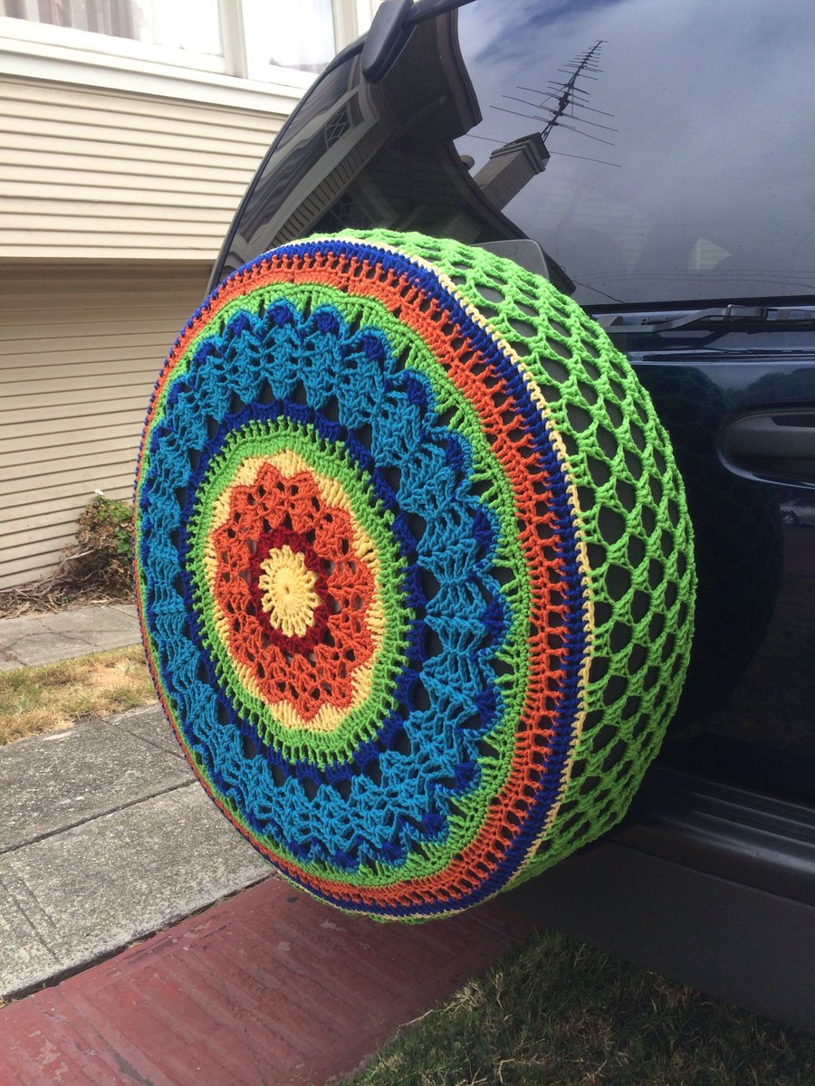 etyres's tweet photo. We got lost down a crocheted spare tyre cover rabbit hole earlier. But we're okay now. 😂 https://t.co/qRvOaYxWKN