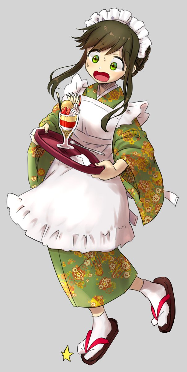 1girl tray solo apron japanese clothes wa maid maid headdress  illustration images