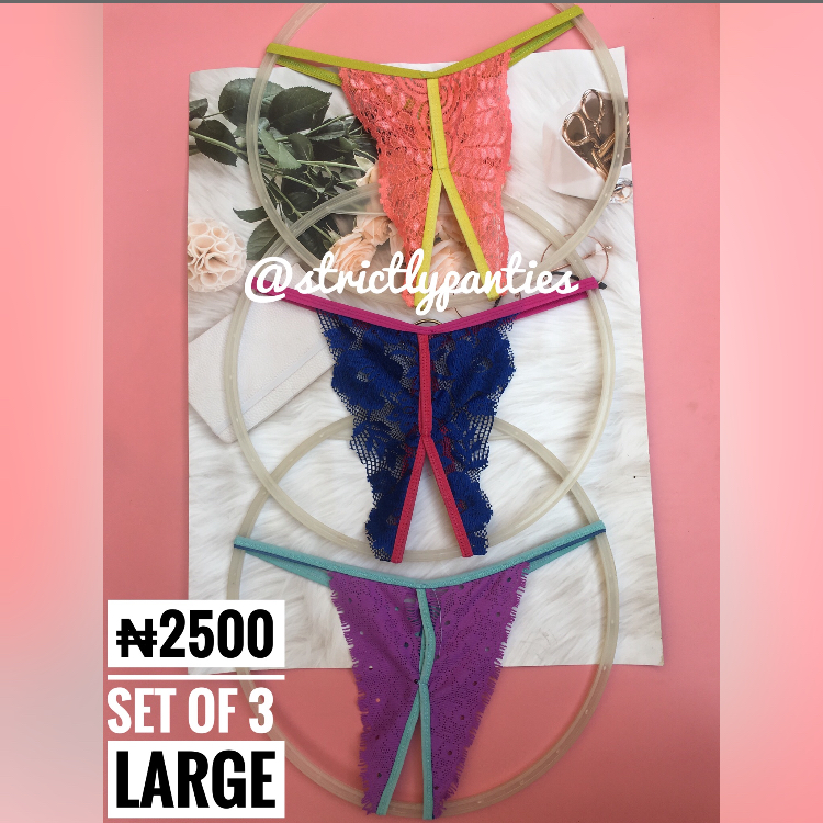 PStrictly_'s tweet photo. Open crotch g-strings 🥵🥵🥵

I don’t need to describe how this works 

Seeing is believing 👅👅👅

Price: 2500 for the set of 3

Size: Large

#gstrings #opencrotch #thongs #large #plussize #panties #ilorin #lagos #ibadan #ijebu #lingerie #bra #bralettes https://t.co/iFC7ETGZJk