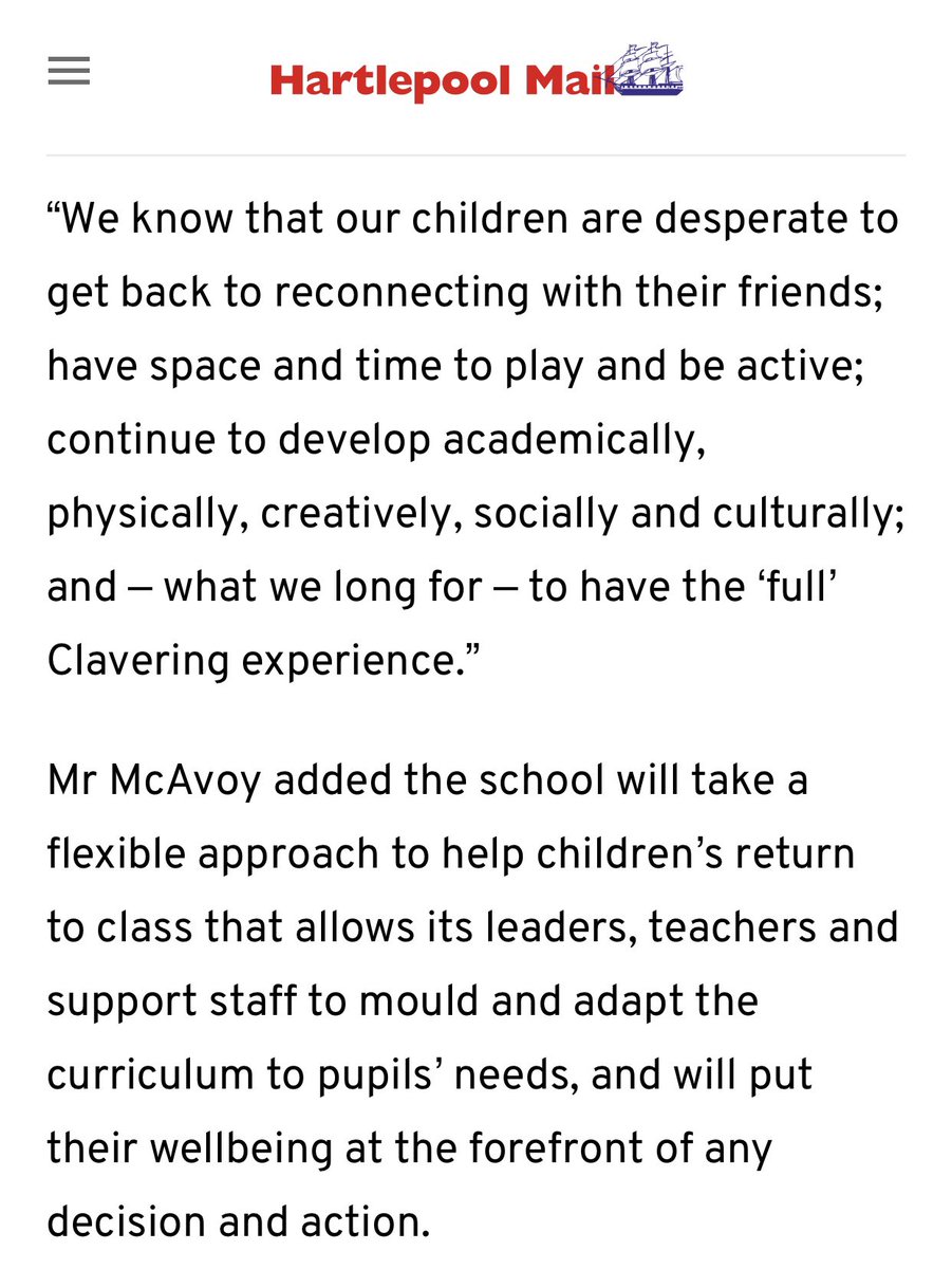 ‘We will put their [pupils’] #wellbeing at the forefront of any decision or action.’

Great #schoolsreopeninguk feature by @MarkPayneJPI in @HPoolMail:

hartlepoolmail.co.uk/education/hart…

#WellSchools

@kaygarrod @AdrianBethune @ChrisWrightYST @DrRadhaModgil
@lisafathersAFL @chrisdysonHT