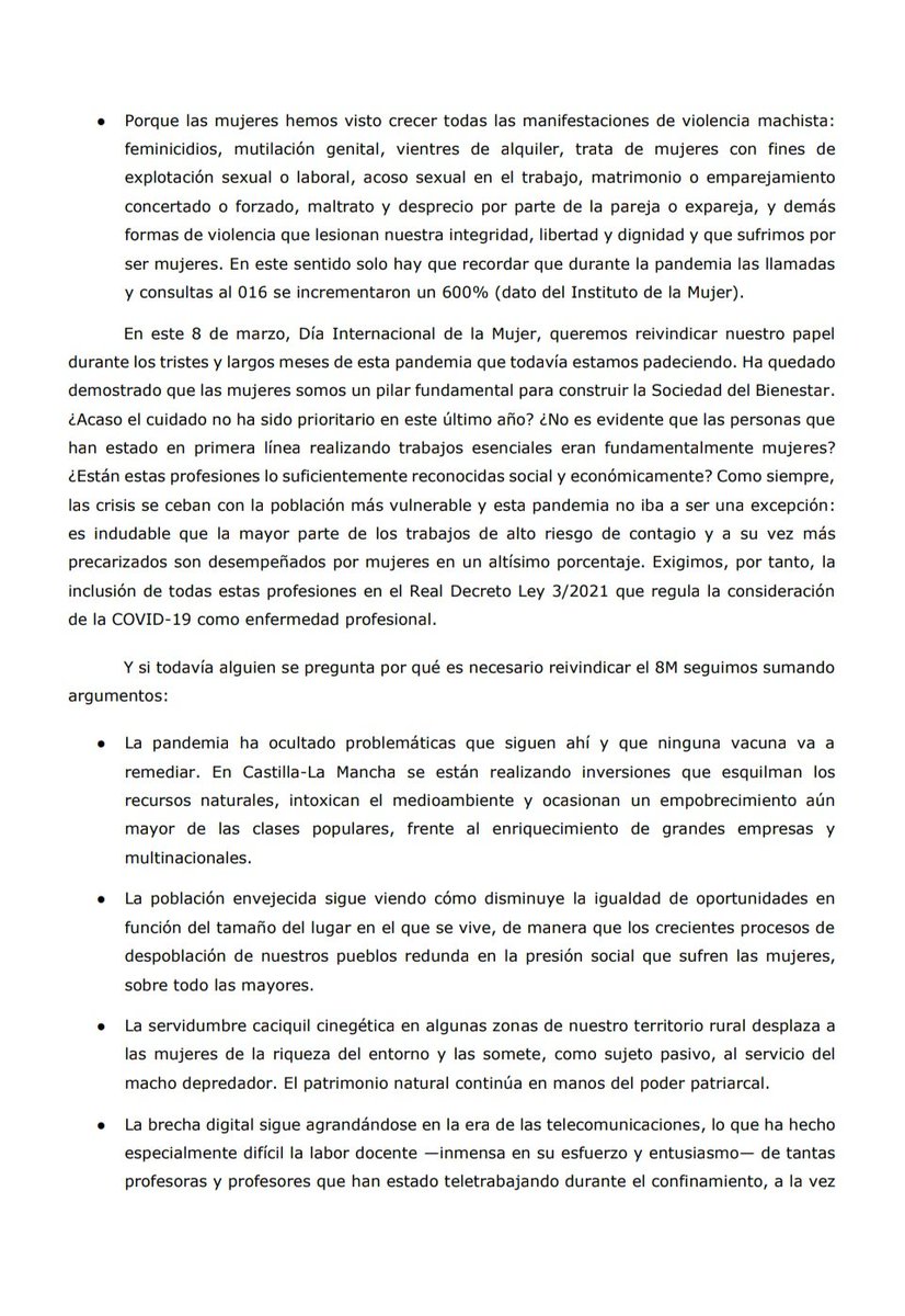 harticas's tweet photo. 📢📢📢 MANIFIESTO COLECTIVOS FEMINISTAS CASTILLA - LA MANCHA #8M

CONTRA LA PRECARIEDAD Y EL SILENCIO, FEMINISMO EN MOVIMIENTO ♀️💜💪🏻

#8MCLM #8MCLMEnMovimiento #CLMUnaVoz8M https://t.co/87hEJbKytV