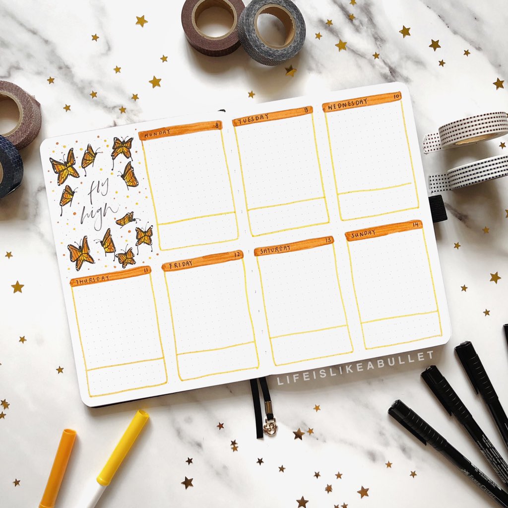 iamcharlness's tweet image. ENG
I didn’t do coloured boxes for a while🤔 usually is just black fine liner
The whole spread seems more colourful after I used coloured boxes, and I also know the techniques of drawing a good butterfly 😂

#weeklyspread #weeklylayout  #bujo #bulletjournal