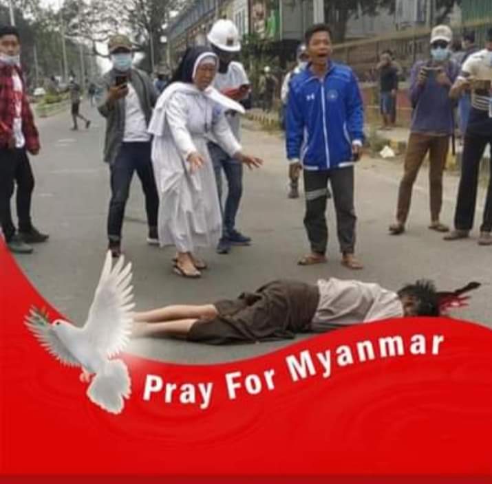 Today at #Myitkyina, a Catholic Nun and the deceased body!!!