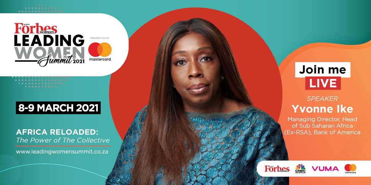 Forbes Woman Africa Leading Women Summit (@lwsummit) on Twitter photo How do we advance women’s digital & financial inclusion? Join <a href="/YvonneIke/">Yvonne Ike</a>, MD, Sub-Saharan Africa <a href="/BankofAmerica/">Bank of America</a>, as we uncover more from 13h00 pm CAT, this afternoon! #LWS2021
Limited space available! hopin.com/events/forbes-…
Presented by @MastercardMEA
Powered by <a href="/vumatel/">Vuma</a> How do we advance women’s digital & financial inclusion? Join <a href="/YvonneIke/">Yvonne Ike</a>, MD, Sub-Saharan Africa <a href="/BankofAmerica/">Bank of America</a>, as we uncover more from 13h00 pm CAT, this afternoon! #LWS2021
Limited space available! hopin.com/events/forbes-…
Presented by @MastercardMEA
Powered by <a href="/vumatel/">Vuma</a>
