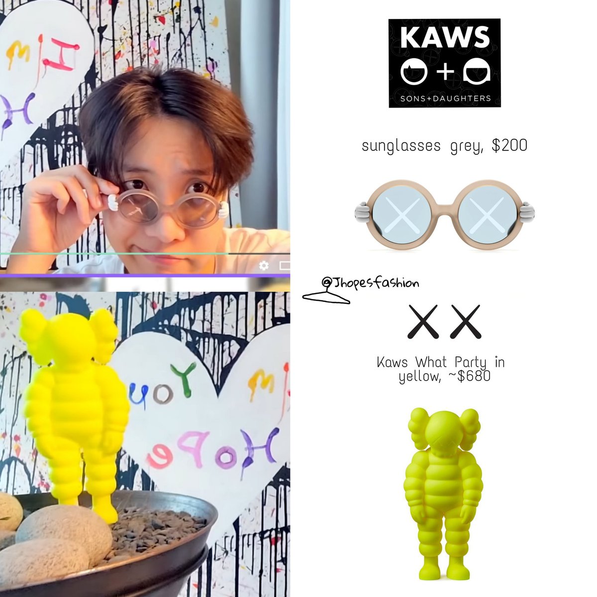 Hoseok's Kaws x Sons & Daughters sunglasses and Kaws figure 210112