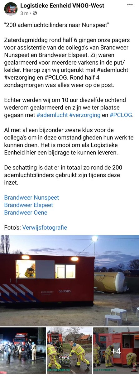 LogisVNOGWest's tweet image. "200 ademluchtcilinders naar Nunspeet"

Zaterdagmiddag rond half 6 gingen onze pagers voor assistentie van de collega's van Brandweer Nunspeet en Brandweer Elspeet. Zij waren gealarmeerd voor meerdere varkens in de put/kelder.
m.facebook.com/story.php?stor…