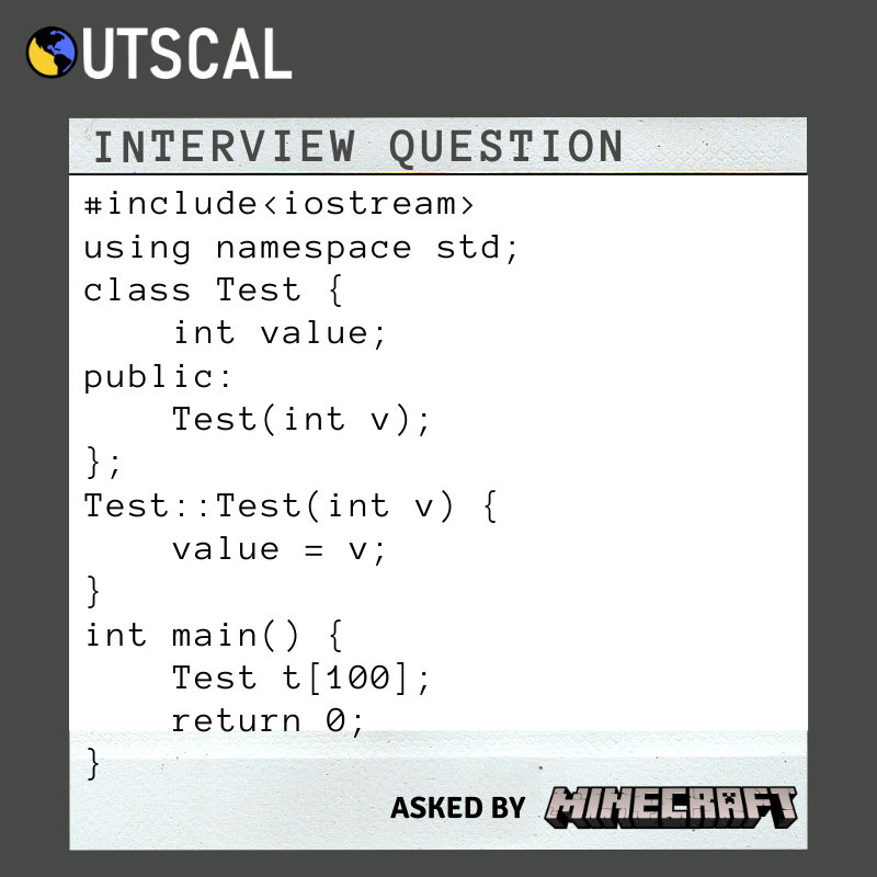 outscal's tweet photo. Interview question by Minecraft
Can you get the right answer?
Drop your answer here:
#Outscal #coding #interview #interviewprep #code #gamedevelopment #gaming #mobilegaming #minecraft https://t.co/Lcc0qaSJgY