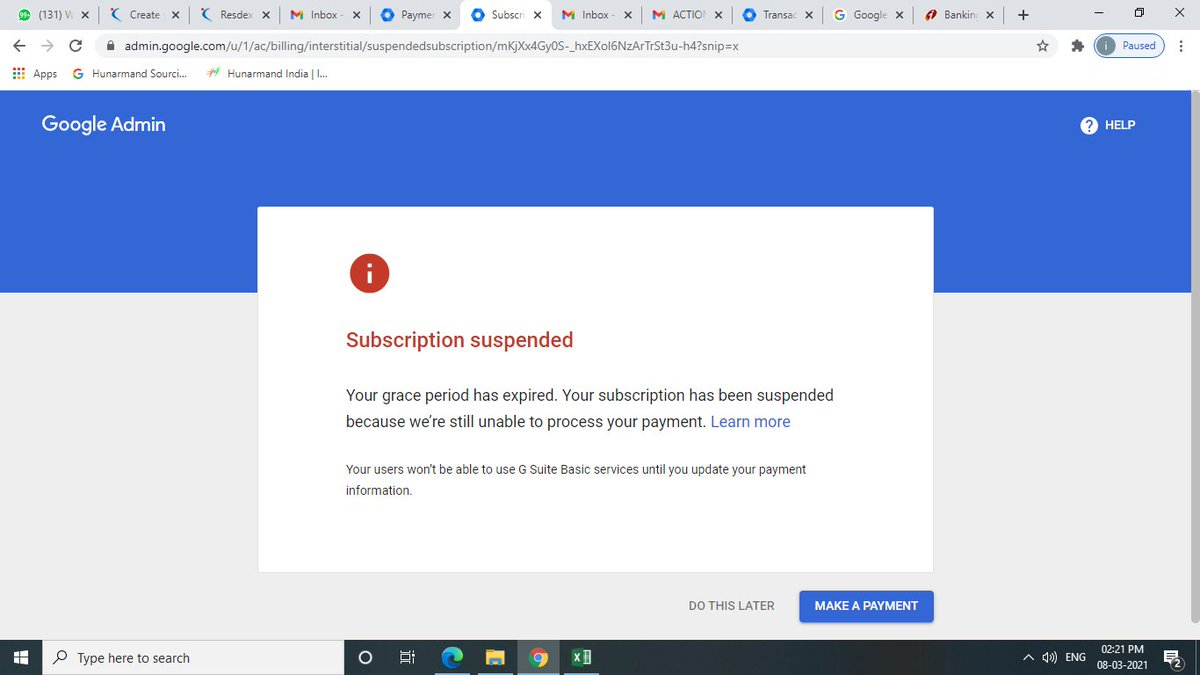 HunarmandIndia's tweet photo. PAYMENT MADE BUT STILL NO ACCESS @GoogleIndia https://t.co/q5l8kcEdGc