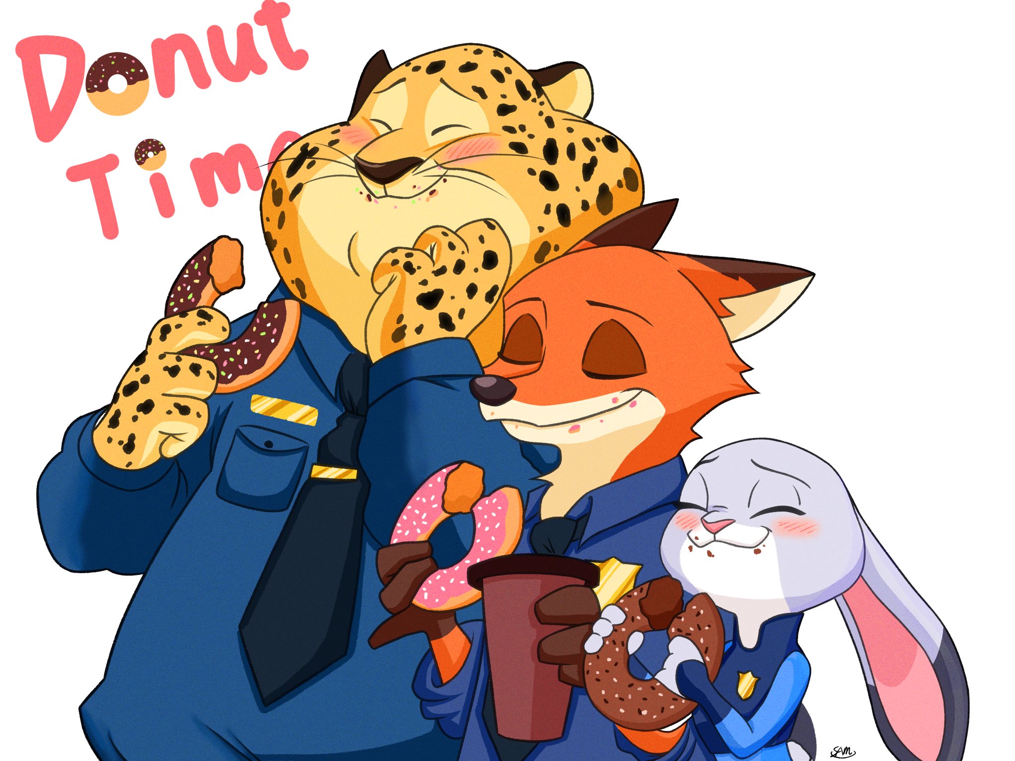 Donut Time With Zootopia ジュディとニックがクロウハウザーとドーナツを食べてるとこを描きたかったので Disney ズートピア ディズニー D描きさんと繋がりたい イラスト ディズニーイラスト 絵描きさんと繋がりたい ディズニー好きな人と