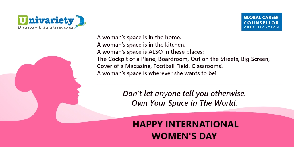 Own Your Space in The World. 
#HappyWomensDay!
#happyinternationalwomensday2021 #womensdayspecial #womensday2021 #womenspower #writeyourownstory <a href="/Univariety/">Univariety</a>
