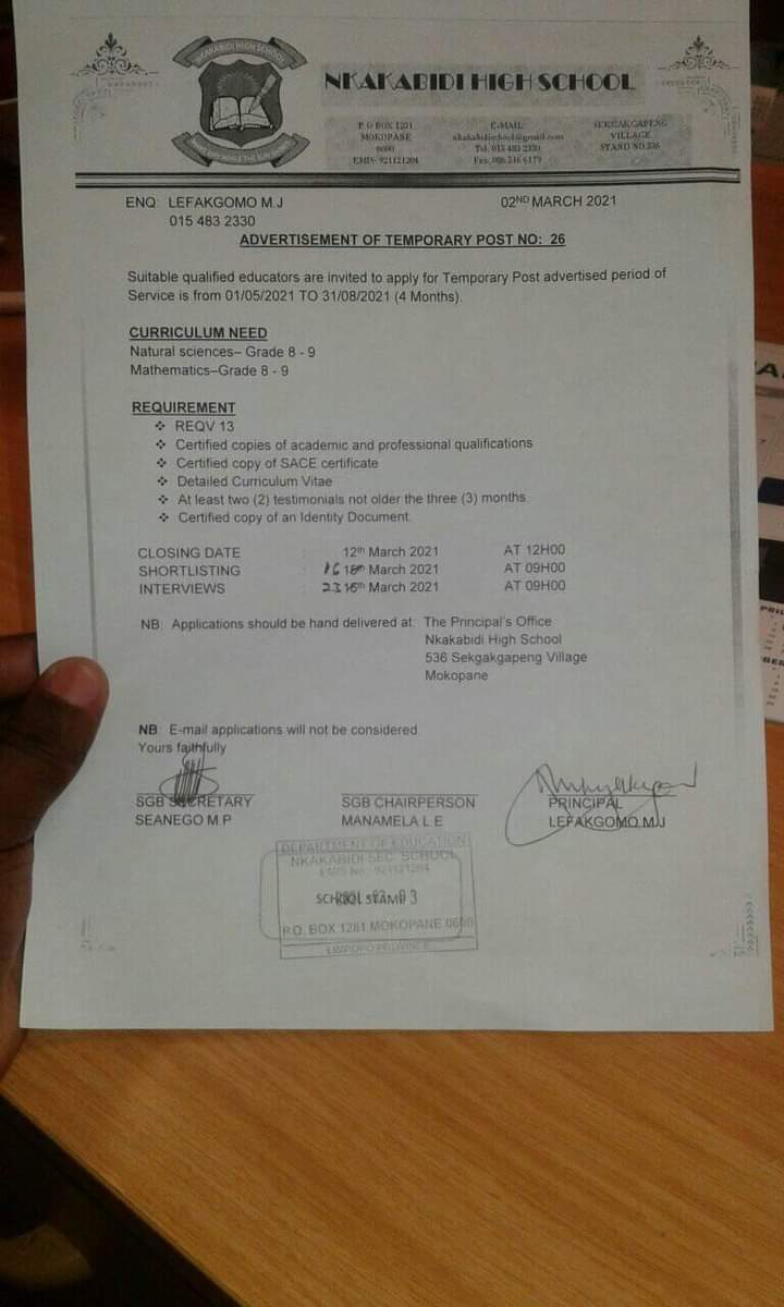 comforttenyeko's tweet image. Applications should be handed submitted