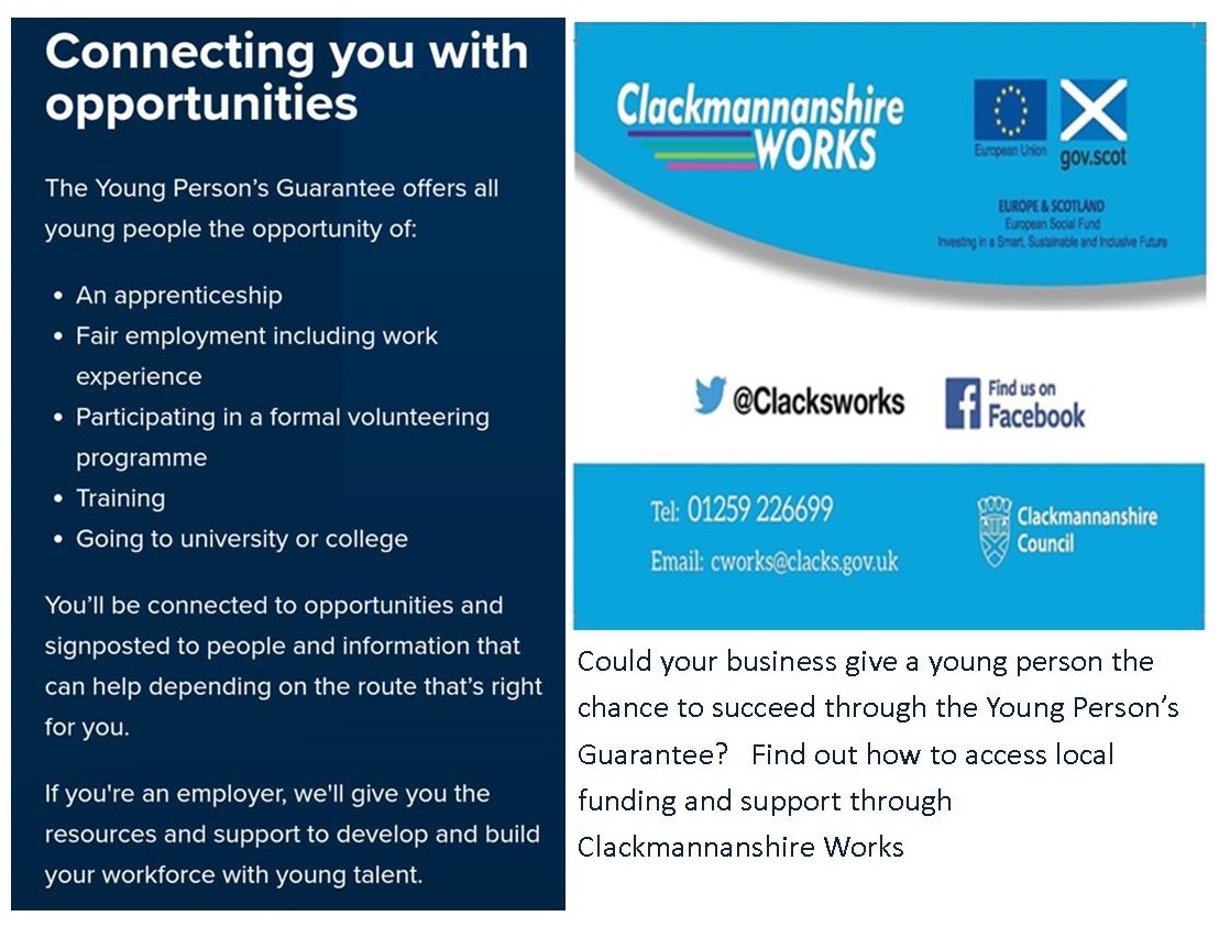 Could your business give a young person the chance to succeed through #YPGuarantee? Find out how to access local funding and support through Clackmannanshire Works.