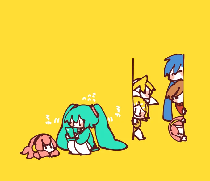 そわそわが止まらないミクさんを見てるボカロ達( ¨̮ ) 