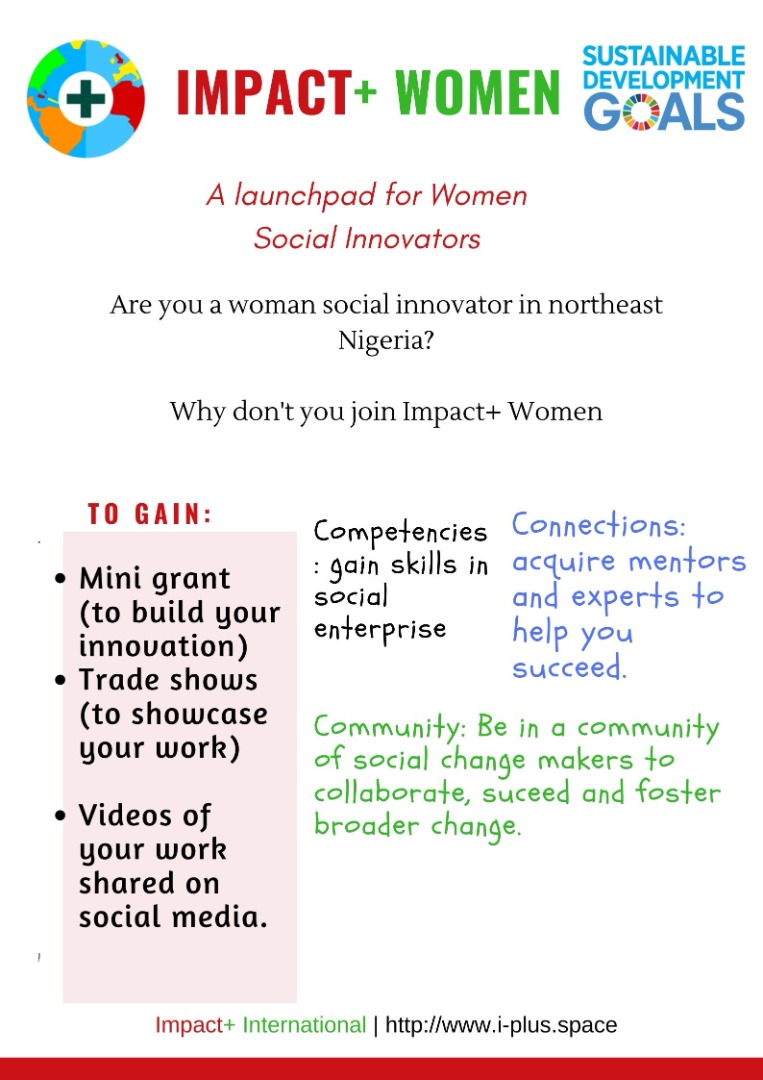 fardeendodo's tweet photo. As we celebrate international women's day, we launch #ImpactPlusWomen - a launchpad support women social innovators in northeast Nigeria to transform their communities through business.

Application Link: https://t.co/4KzfwJSaEP

@IplusHQ #socent, #SDGs, #IWD2021 https://t.co/IbnxlgPLBC