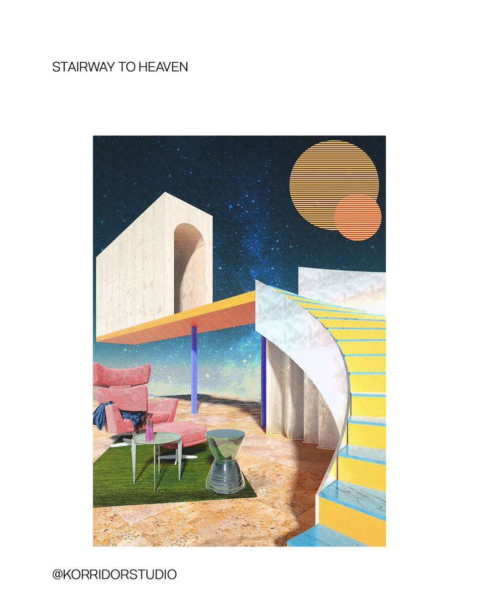 KorridorStudio's tweet photo. Stairway To Heaven
Trippy colors in space, chillin on the comfy chair and listensing to "probably?" the best song in the world by #ledzeppelin 

#cryptoart #spaceillustration #brutalism
https://t.co/8Mq74vAESB https://t.co/gSGTTLqh8g