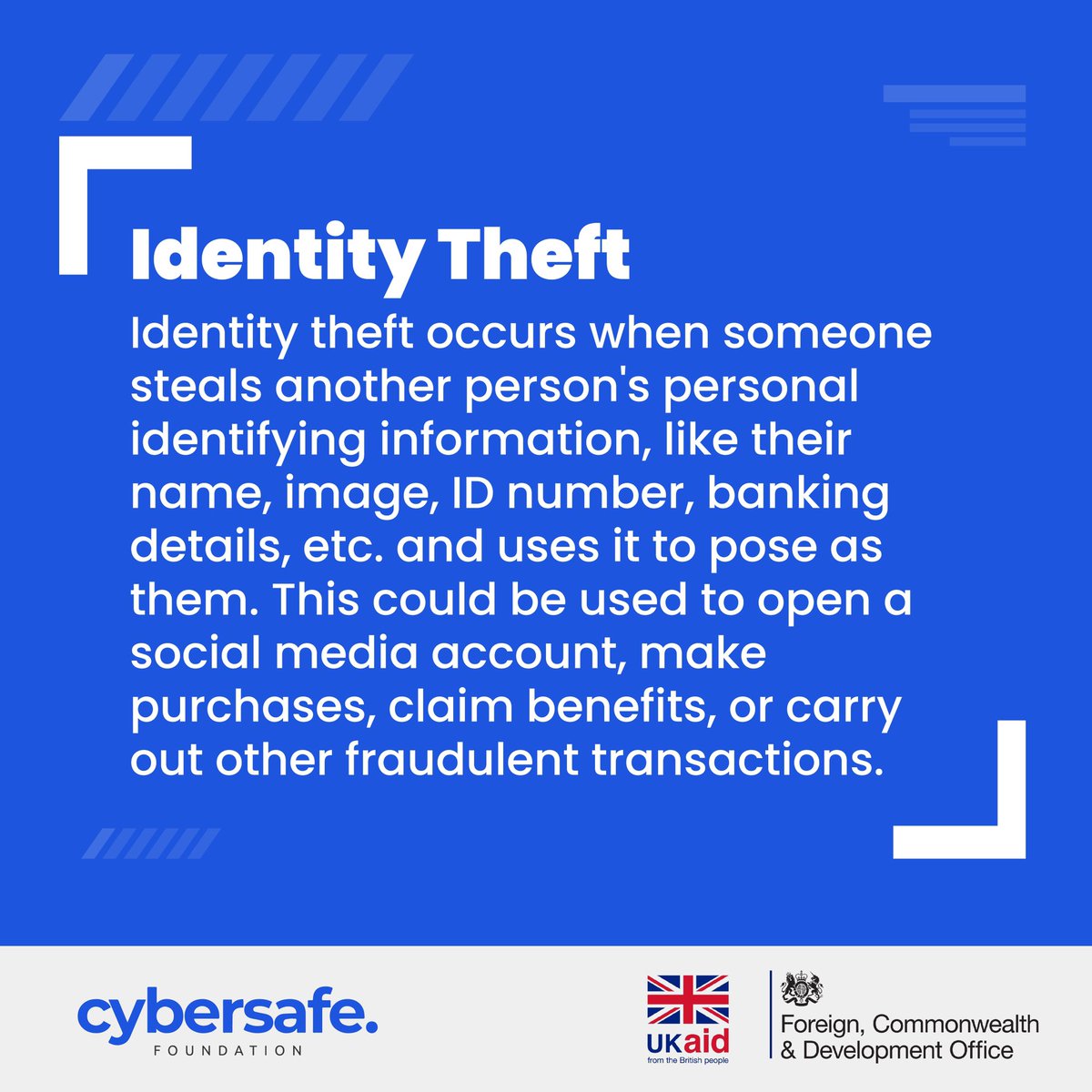 cybersafehq's tweet photo. You may have heard of identity theft but what does it really mean?
#SDCDC19 #Cybersafe #NoGoFallMaga #identitytheft #IWD #cybersafetytips #Internetsafetytips #SafeInternetPractices #fraud #meghan #comingtoamerica2 #BusinessonlineSafety https://t.co/HpF4maRGJ7