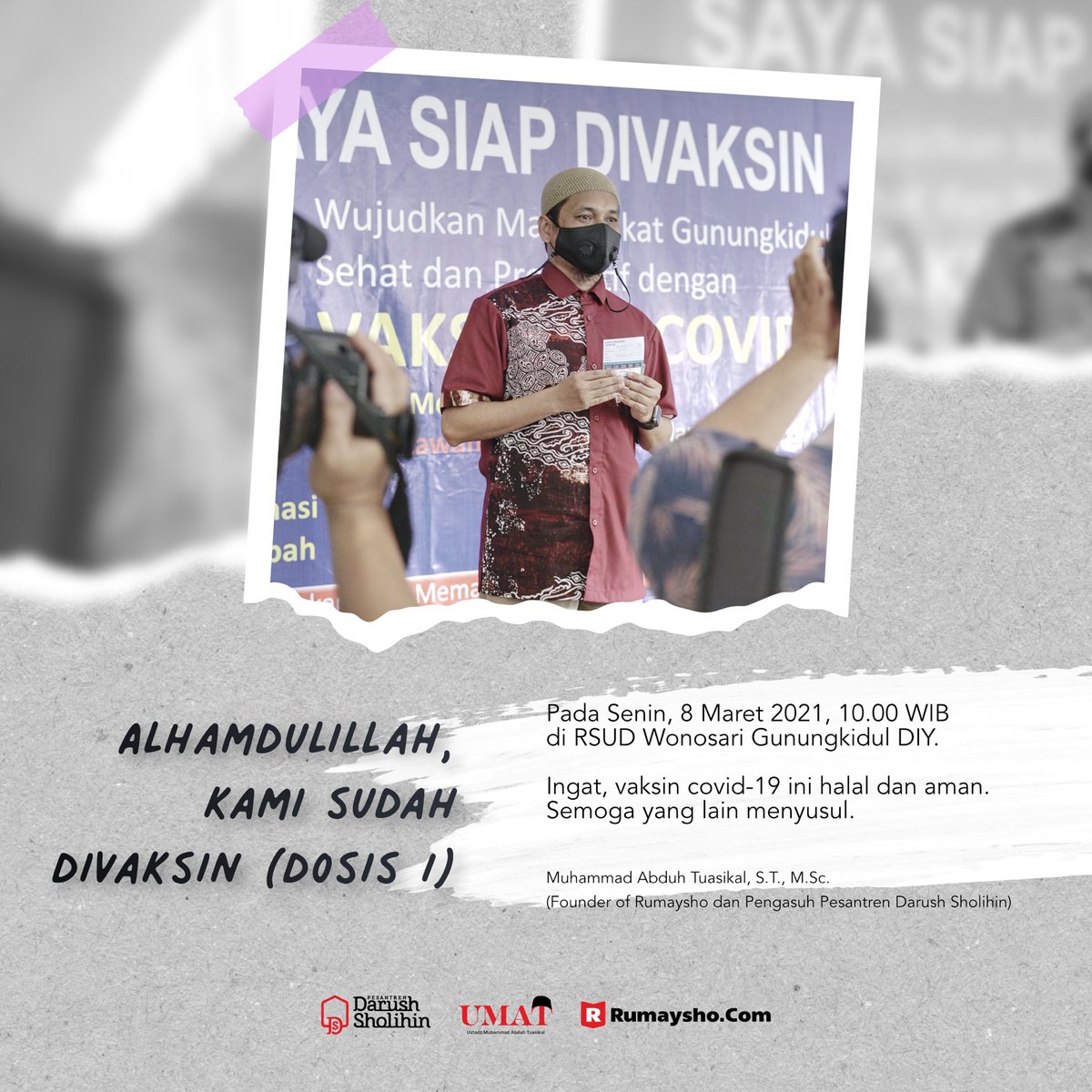 mabduhtuasikal's tweet photo. KAMI SUDAH DIVAKSIN

Semoga Allah menyelamatkan kita dari segala penyakit berbahaya dan semoga pandemi ini segera berakhir. Jaga terus protokol kesehatan yah.

Tentang vaksin dan imunisasi bisa baca di sini:
https://t.co/dH9KiW3Spv https://t.co/9i3uBpqtH7