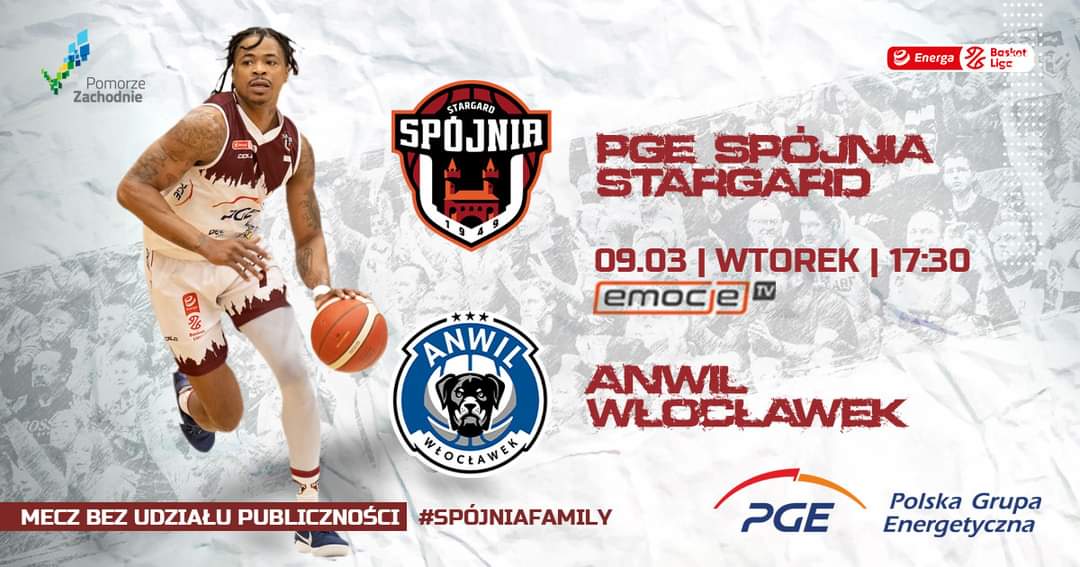 Przed nami 27 kolejka <a href="/PLKpl/">ORLEN Basket Liga</a> #plkpl
We wtorek 9 marca 2021r. o godzinie 17:30 podejmiemy drużynę <a href="/Anwil_official/">Klub Koszykówki Włocławek</a>

Mecz będzie transmitowany na platformie emocje.tv

<a href="/Grupa_PGE/">PGE Polska Grupa Energetyczna</a> #PGE #SpójniaFamily