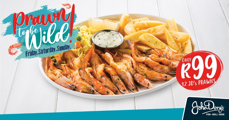 JohnDorysSA's tweet photo. Crazy about seafood? Go wild at John Dory’s every Friday to Sunday with 12 deliciously juicy JD’s prawns for only R99! Available for sit-down only until 30 April. Ts &amp; Cs apply. #JDsPrawnToBeWild https://t.co/hHgiTBdhE6