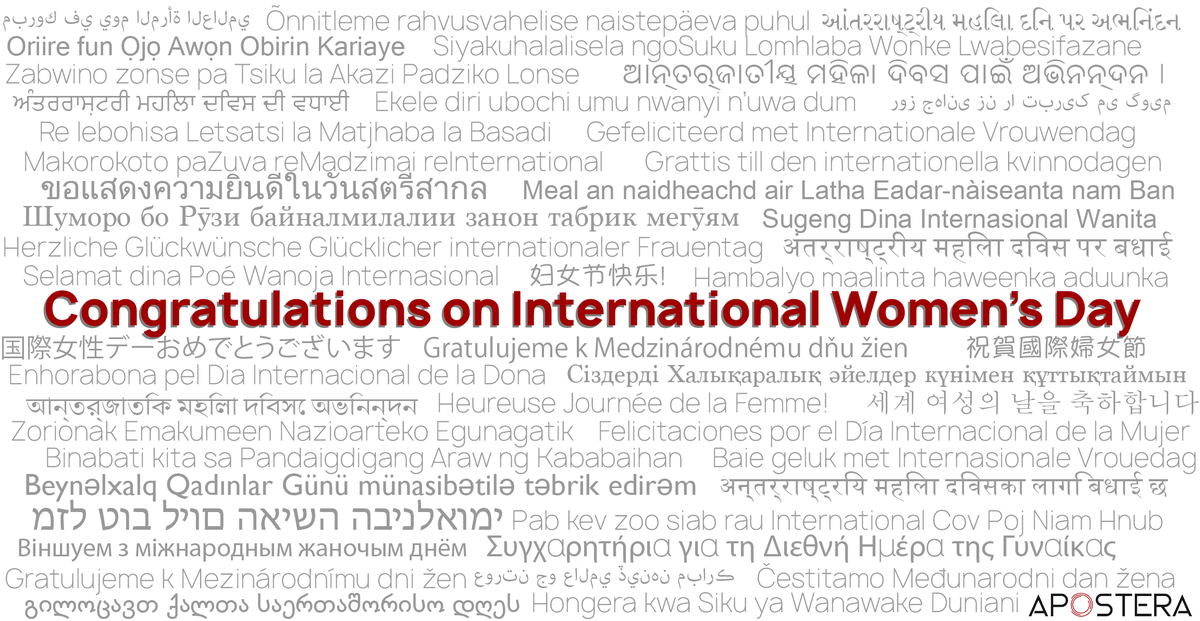 AposteraGmbH's tweet photo. Congratulations to all women on International Women's Day! From Apostera GmbH.

#internatioanlwomensday #genderequity  #Congratulations https://t.co/jcszR93ZKZ