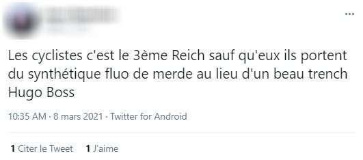 n°230. Comparaisons douteuses, moquerie et mépris, l'histoire mondiale est également un moyen d'attaquer publiquement et gratuitement les cyclistes.