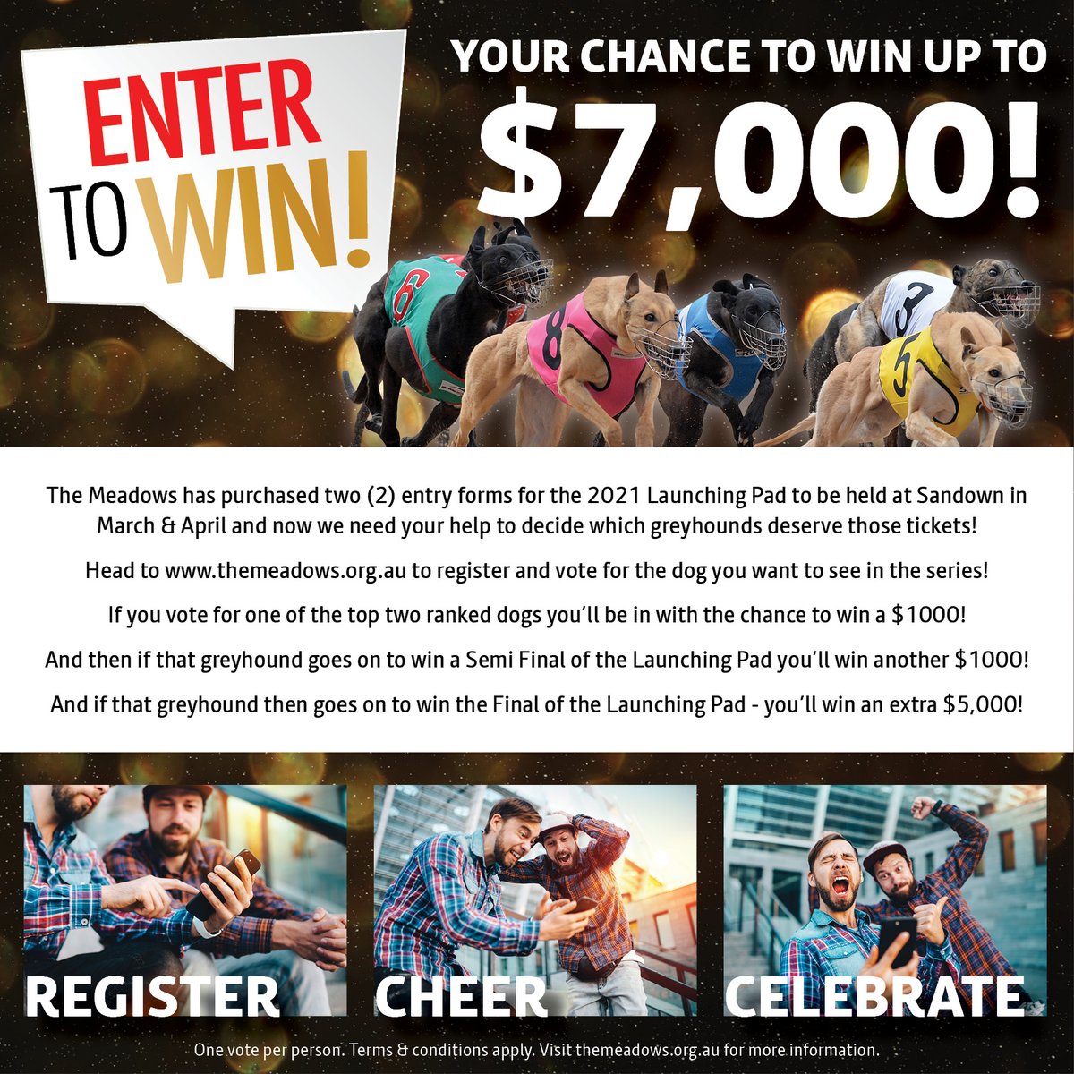 MelbourneGreys's tweet photo. Trainers, owners &amp; fans - we need you! 
Help us decide which two greyhounds deserve our Launching Pad tickets - you've got 6 days to decide &amp; could win $1,000 just for voting  (there is up to $7,000 on offer).  Get voting now - https://t.co/lCc5oA95Ld @RSN927  @GRV_News @ghall27 https://t.co/esT5ZKby7v