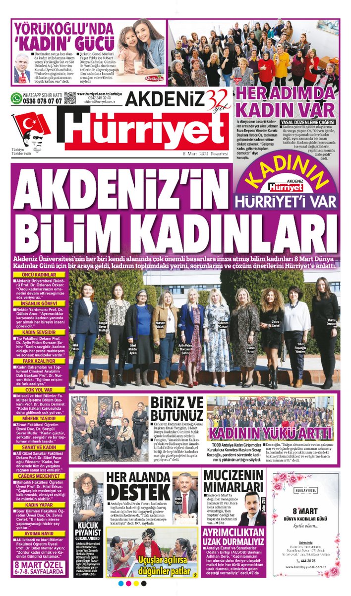 HurriyetAile's tweet photo. Akdeniz Üniversitesi’nin bilim kadınları, ‘8 Mart Dünya Kadınlar Günü’nde, kadınlara cesaret ve ilham veren mesajlarıyla seslendi; kadınları içindeki gücün farkına varmaya çağırdı https://t.co/LIPLeTCajz https://t.co/UnCo2BrQse