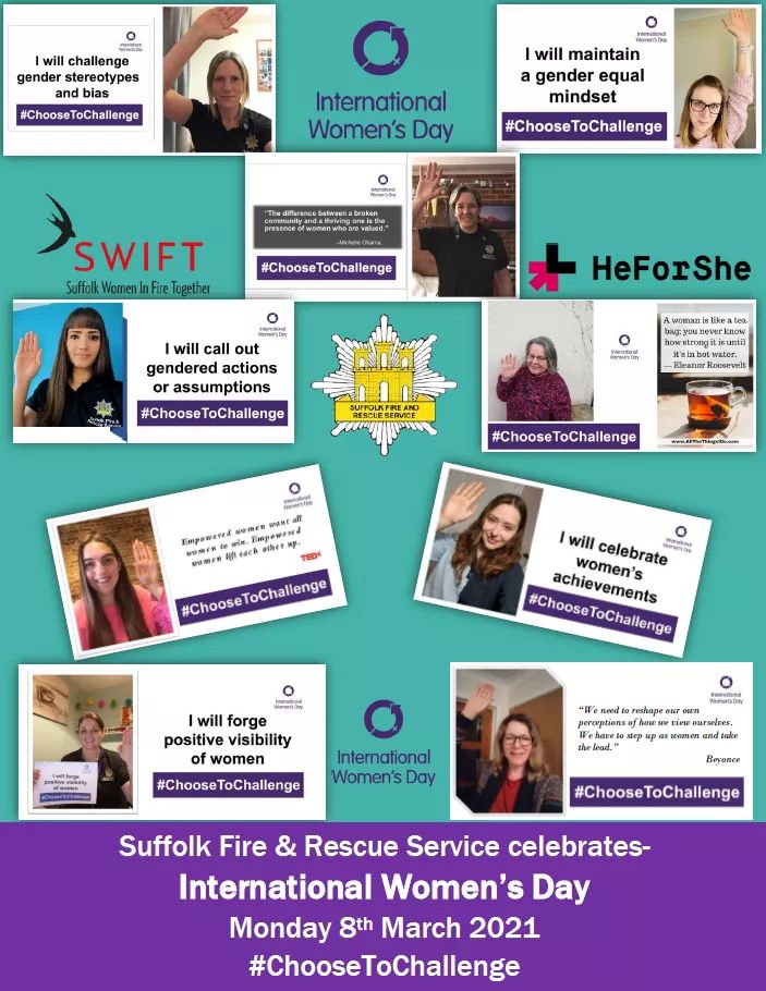 Happy International Women's Day from <a href="/SuffolkFire/">Suffolk Fire & Rescue Service</a> today and every day we are making a pledge to #ChooseToChallenge and do our best for a gender equal world. #InternationalWomensDay