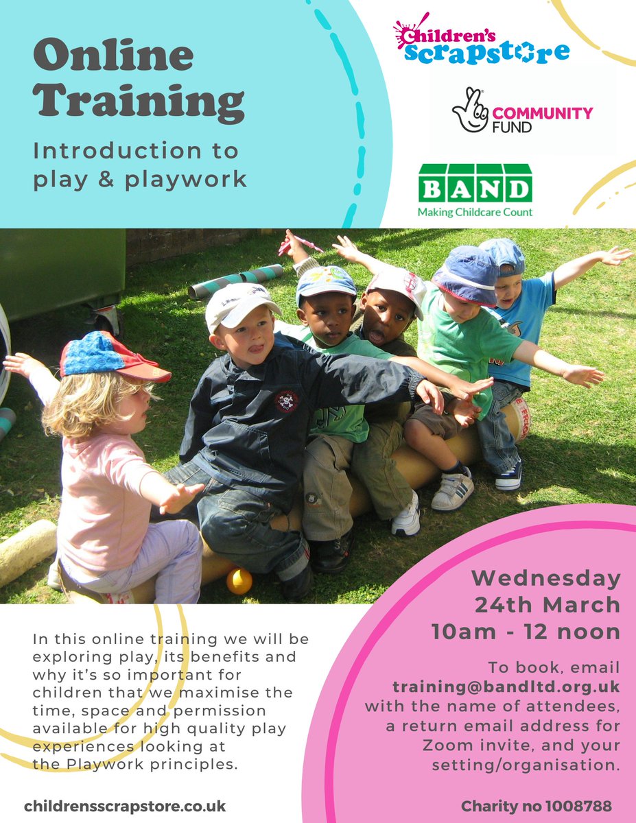 Book Now!  Online #Training -Introduction to Play &amp; Playwork - 24/03

#playwork #childcare #EarlyYears 

From BAND &amp; <a href="/ScrapstoreBrist/">Children's Scrapstore</a>