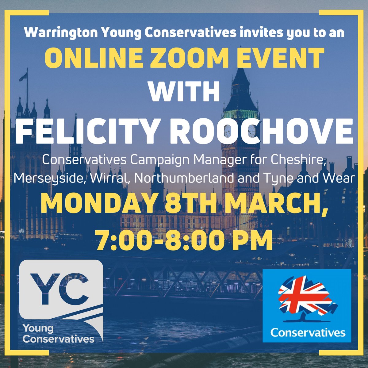 Warrington_YC's tweet photo. Final chance to get tickets to our new series Careers in Politics tonight Monday 8th March.

➡️We are joined by Campaign Manager Felicity Roochove

🔷 Learn about careers in Politics followed by a Q&amp;A

🎟️Grab your free ticket here 👇
https://t.co/2UTHZvwSba https://t.co/3q7SLUuMgX