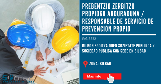 OTEIC's tweet photo. Oportunidad Profesional: Seleccionamos Responsable de Servicio de Prevención Propio para Sociedad pública con sede en Bilbao.

Aukera Profesionala: Prebentzio Zerbitzu propioko arduraduna aukeratzen dugu Bilbon egoitza duen sozietate publiko baterako

-> https://t.co/NveKT3ByGp https://t.co/WjZ32Ai69l