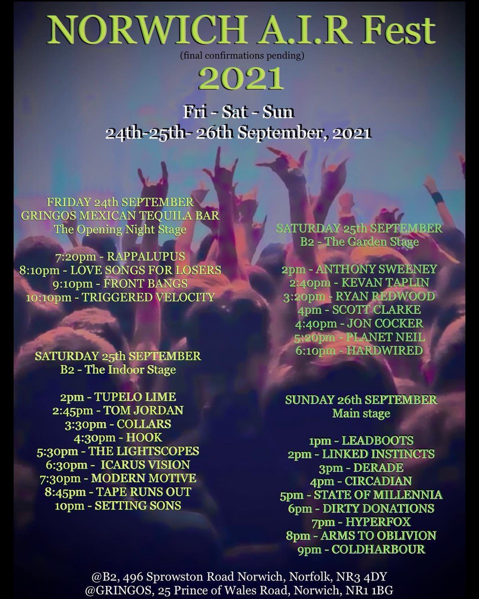 We are very pleased to announce that we’ll be playing on the main stage at the Norwich A.I.R Fest at 4pm on Sunday 26th September #norwich #musicfestival #livemusic #norwichairfest