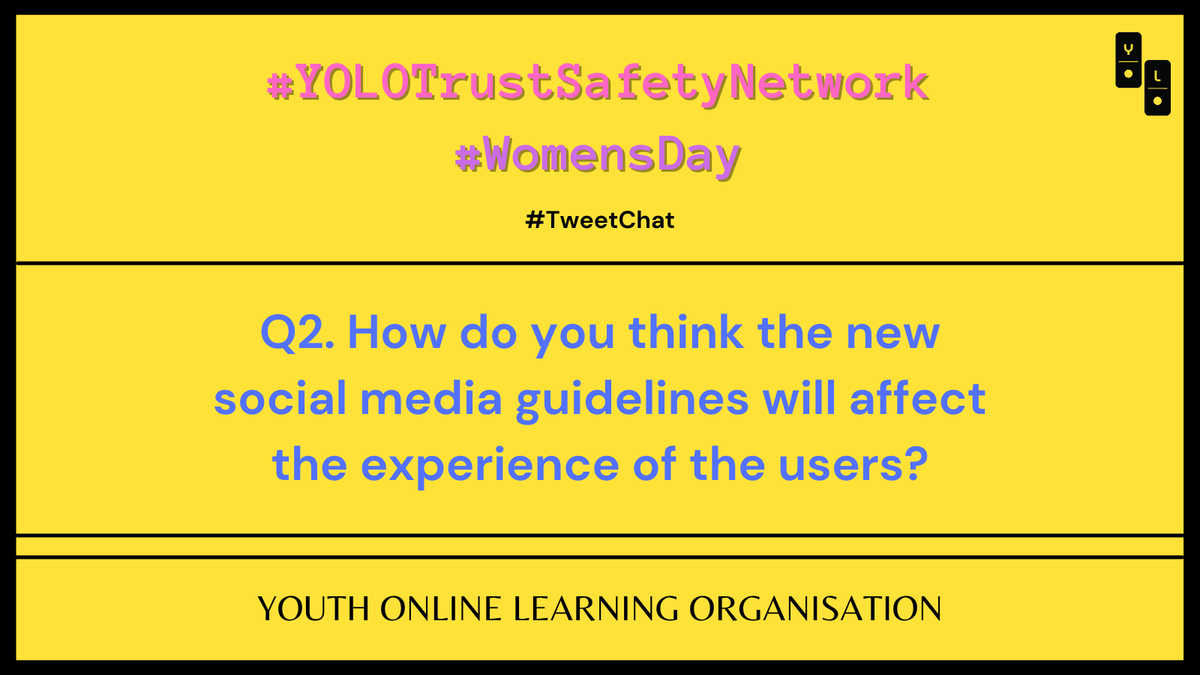 CampaignYolo's tweet photo. Interesting answers!

Q2. How do you think the new social media guidelines will affect the experience of the users?
#YOLOTrustSafetyNetwork #WomensDay https://t.co/qsc1I80Hc9