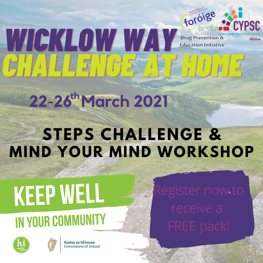 🌟🌟 We've got some exciting news!!
📢 A walking challenge for young people to walk the distance of the Wicklow Way (130km) 🚶‍♀️🚶‍♂️

Register now and get a free particpant pack 🎉 Registration form is in the linktree in our bio