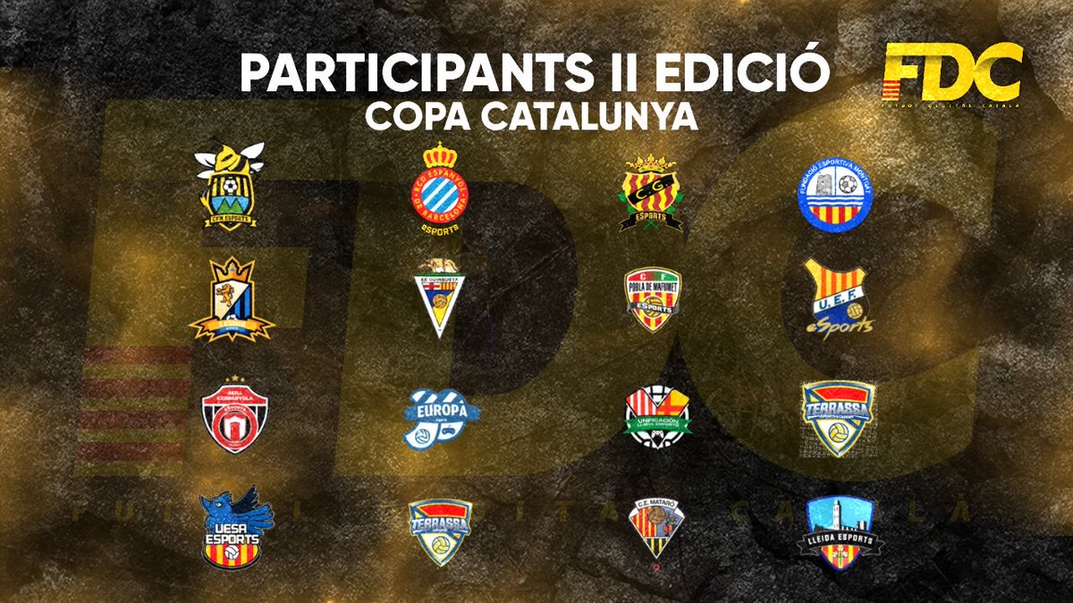 II Copa Catalunya FDC #FIFA21|  Aquests serán els participants de  la segona edició de la nostra Copa Catalunya 🎮🏆

Tots lluitaran per treure-li la corona de campió al <a href="/RCDeSports/">RCD Espanyol eSports</a>, guanyador de la passada edició al 2020

Més informació: fdcat.cat/?p=2618👈