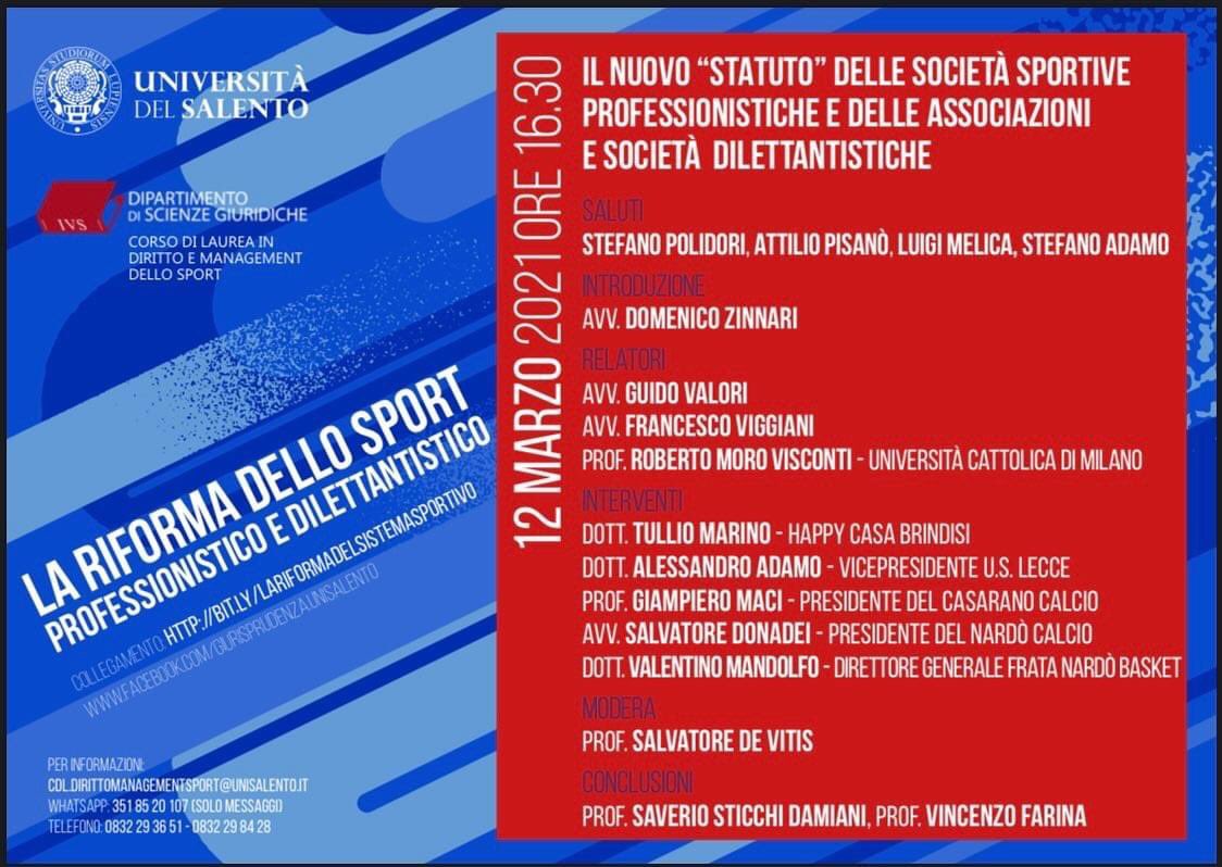 Fra_Viggiani's tweet photo. Sono felice di partecipare al ciclo di seminari su Riforma dello Sport organizzato da UniSalento nell’abito del cdl in diritto e management dello sport.
Venerdì 12/03 p.v. affronterò lo spinoso tema riguardante i profili fiscali di società e associazioni dilettantistiche https://t.co/zcxdWD4Etl