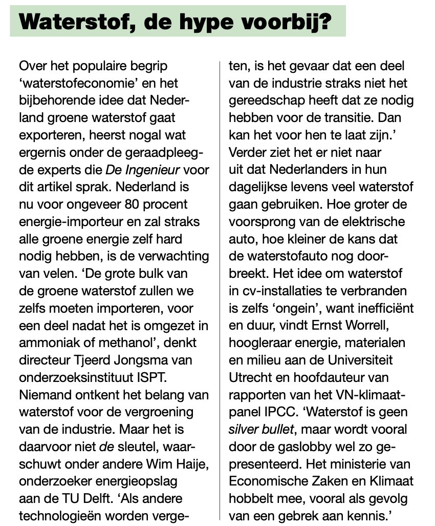 whulsbergen's tweet photo. @NienkeHoman @MinPres @provgroningen Kunnen de #Waterstof-oogkleppen af @groenlinks @provgroningen ? De lokroep van de subsidie is zoet en de klimaatdoelstellingen hard. Maar deze zeperd-in-de-maak kost iedereen straks echt heel veel geld. En tijd, die we niet hebben.

Artikel De Ingenieur, maart 2021 https://t.co/ydG1VEzBZe