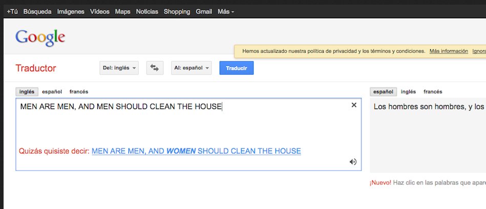 teoyleo's tweet photo. Hace 9 años google translator sugeria un cambio sobre la traducción de quien deberia limpiar la casa. Lo contamos en nuestro blog. Me alegra ver que hoy ya no sugiera tal cosa 😉 #DiaInternacionalDeLaMujer https://t.co/9r9WiUG0QP https://t.co/lSbko9rJxT