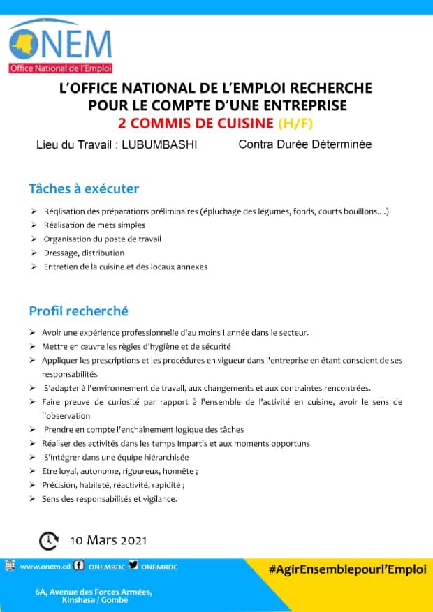 onem_cd's tweet photo. Offre d’emploi 
Intéressé ? Contactez l’#Onem 👇postuler au numéro +23817912784 / +243998896907
NB: la carte de demandeur d’emploi est indispensable.
#AgirEnsemblePourlEmploi 🤝💼 https://t.co/fSqkNxeJ1I