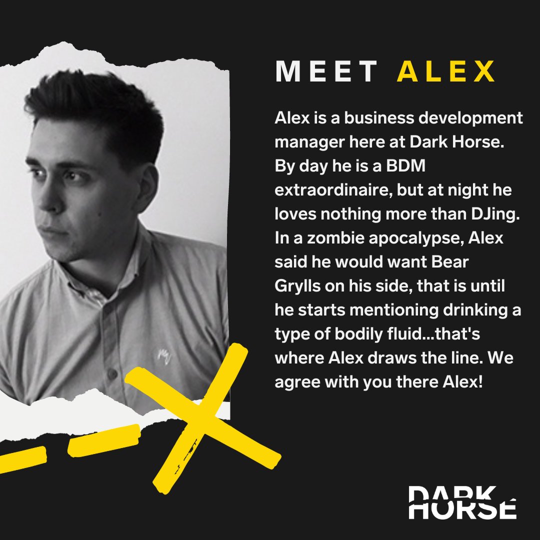 Meet Alex. He is our Business Development Manager here at Dark Horse. If you need to discuss your PPC, Paid Social and SEO needs, then Alex is your go to man. 

His favourite film is a toss up between The Godfather or In Bruges. Not bad choices really. 

 #meettheteam #PPC #SEO