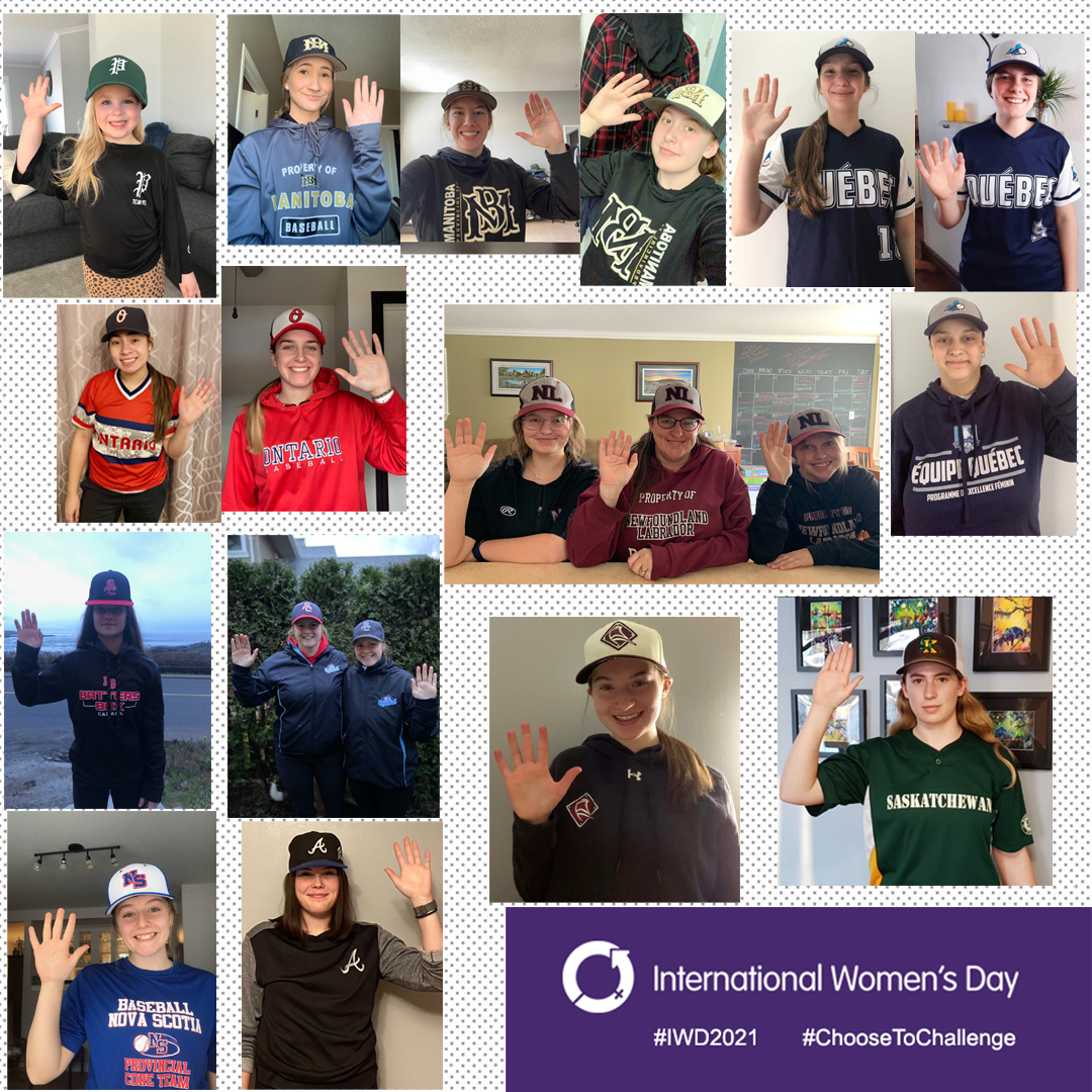 Provincial representation from coast-to-coast participating in the #ChooseToChallenge! We challenge the Canadian baseball community to help create an inclusive environment in your area! 💪

#IWD2021