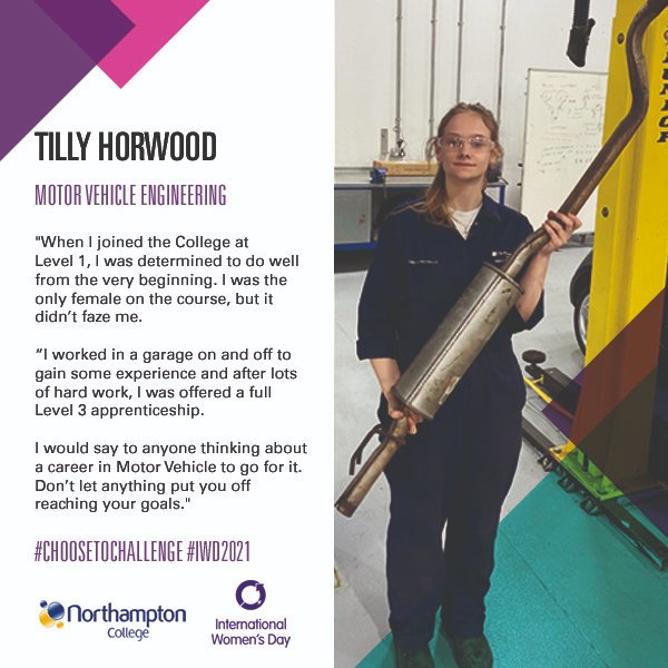 "Don't let anything put you off reaching your goals".
Tilly is making waves in the world of motor vehicle engineering. #ChooseToChallenge this #internationalwomensday and go for it!