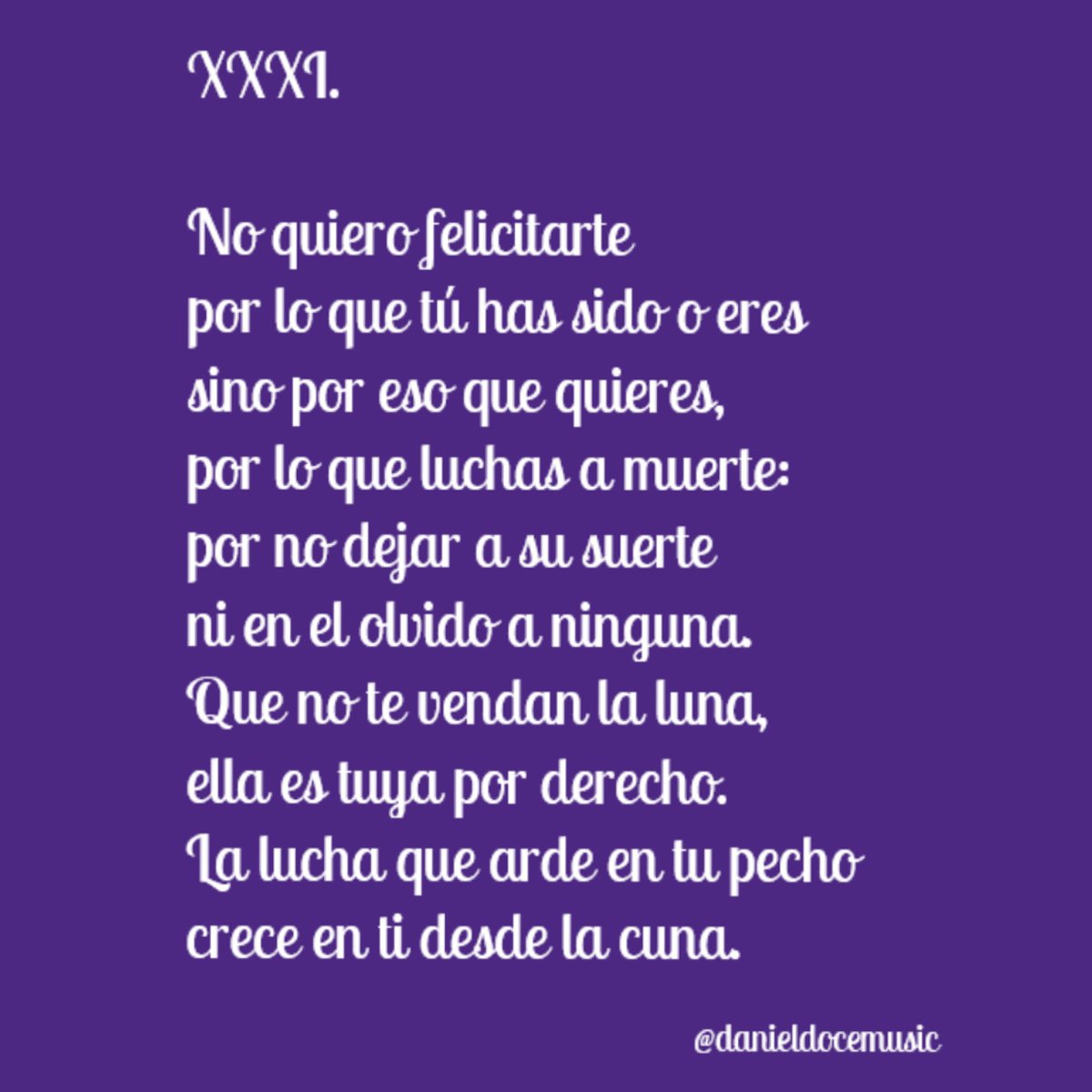 Cada día. Pero hoy con más intensidad si cabe, la lucha continúa.

#8m
#diainternacionaldelamujer
#iwd2021
#mujer
#woman
#diadelamujer 
#feminista
#poesia
#decimas 
#danieldoce
#cantautores