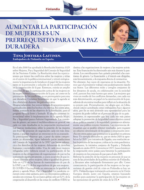 TiinaJortikka's tweet photo. La iniciativa conjunta de 🇪🇸 y 🇫🇮 lanzada en otoño 2019, #Commitment2025, busca fortalecer la cooperación entre países para fomentar la participación de mujeres en los procesos de paz para el año 2025. #MujeresPazIgualdad #DíaInternacionalDeLaMujer #WomenInLeadership https://t.co/mqn3UKOJSj