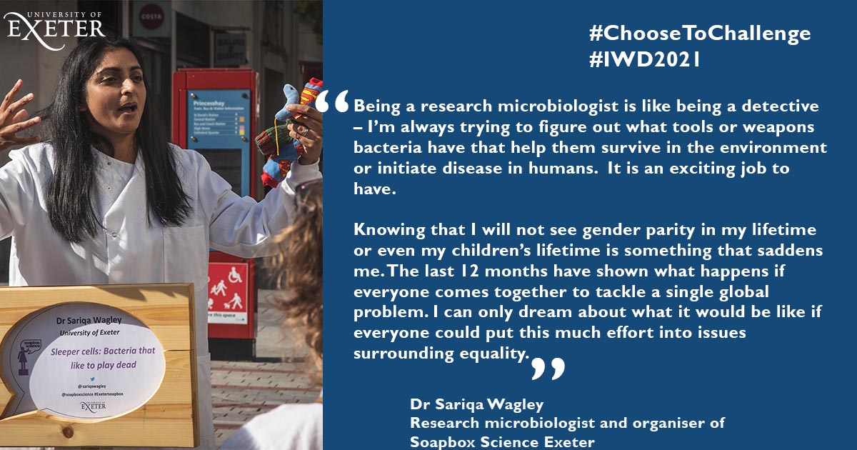 In addition being a #microbiology researcher, Dr @SariqaWagley is a passionate #STEMM ambassador and <a href="/SoapboxExeter/">Soapbox Science Exeter</a> coordinator #IWD2021 #ChoosetoChallenge #internationalwomensday