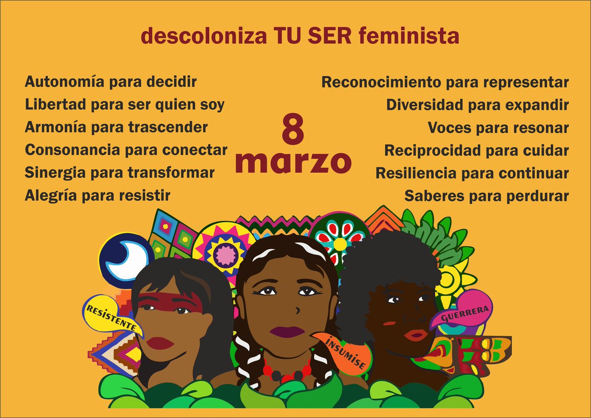 SaraCuentas's tweet photo. #8M2021 
#DescolonizarElSer #DescolonizarElPoder #DescolonizarElSaber #DescolonizarElCuidar
Para transformar hacia afuera es imprescindible transformar adentro.  
Un regalo para sentipensar la acción feminista 👇🏿💛💚🧡💙💜❤ https://t.co/0vZ2PP2Abm