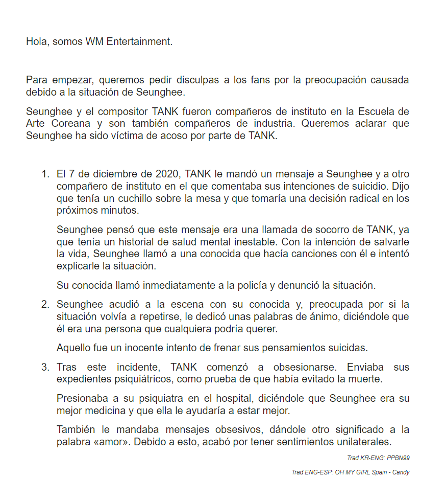 OHMYGIRL_Spain's tweet photo. [TRAD] 📝 Comunicado de WM Entertainment respecto a la situación de acoso de TANK hacia Seunghee

▶️ https://t.co/MvBornSmth https://t.co/D9YNvN8sMT