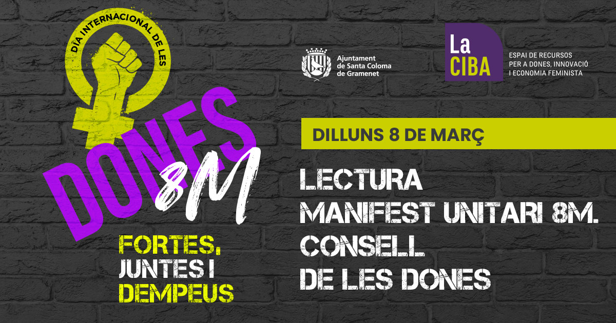 Lectura del Manifest unitari del consell de les dones!  #8M2021 Visca la lluita feminista! Visca el #8M! Pels drets de les dones ni un pas enrere! 💪💜 
Enllaç 👇👇
laciba.gramenet.cat/Manifest8M2021