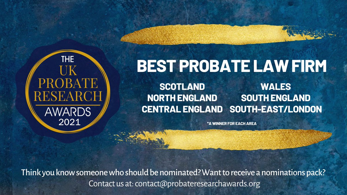 AwardsProbate's tweet image. We have several categories for the best #probate #law firm and #nominations close in just 7 days so get yours in now to be in with a chance to win a #Probie award! #PRA2021 
probateresearchawards.org/#norm